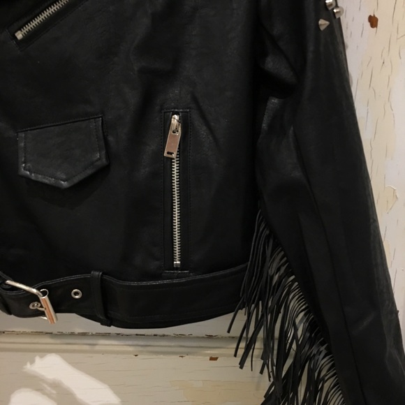 NWT • black faux leather studded/fringe jacket • - Picture 5 of 8